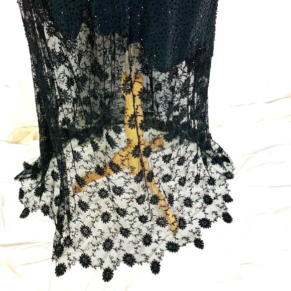 Sheer Illusion Lace Evening Gown Black Beaded Maxi 8 Formal Prom Black Tie - Picture 8 of 12